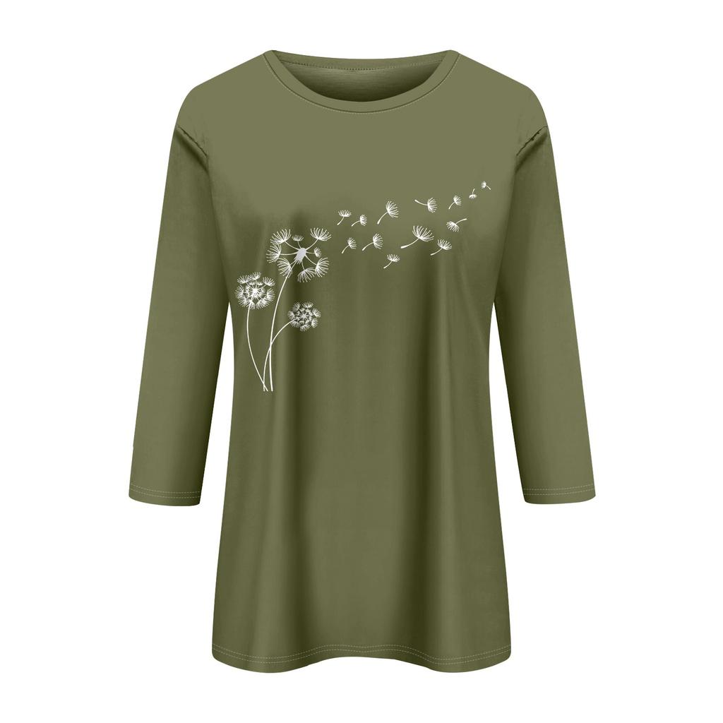 Women's Fashion Casual  Printed Seven Sleeve Round Neck Top