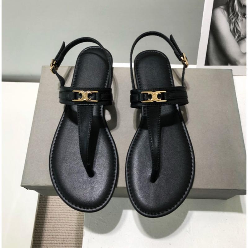 Модные женские роскошные сандалии с Т-образным ремешком 2025 лето новая дизайнерская марка ПУ кожа плоская обувь металлическая отделка шлепанцы Zapatos De Mujer