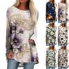 Женская мода повседневная блузка с длинным рукавом и круглым вырезом с принтом