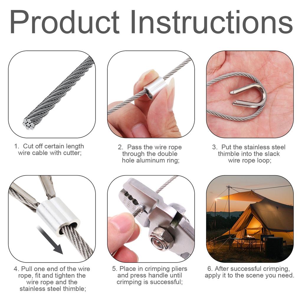 1-50Pcs Steel Wire Rope Crimp Sleeve M1 To M12 Cable 8-Shape Fixing Clip Aluminum Wire Ferrules Hardware Accessories