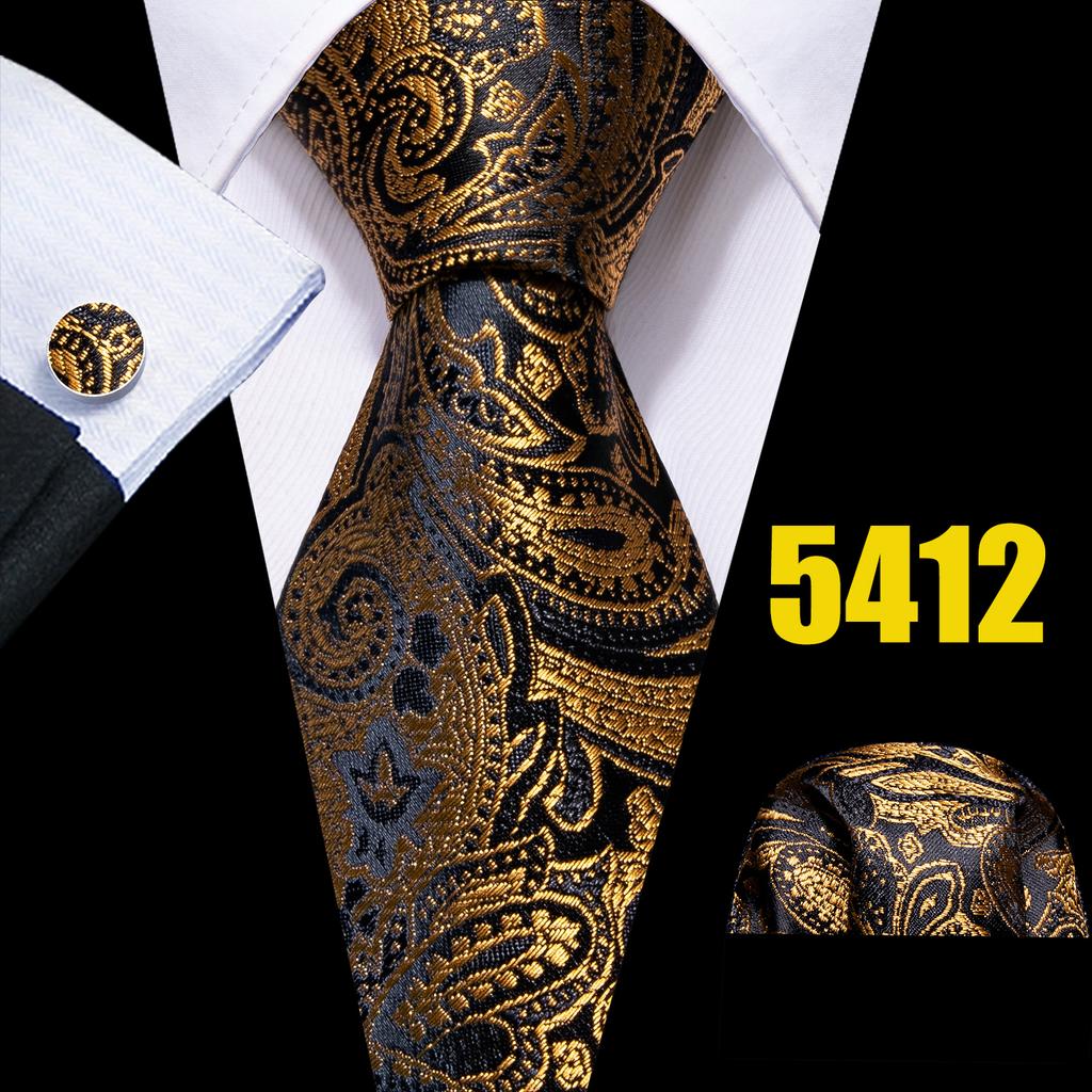 Barry.Wang Мужские модные галстуки с цветочным принтом, тканые шелковые галстуки с пейсли, носовые платки, запонки, формальные повседневные деловые галстуки