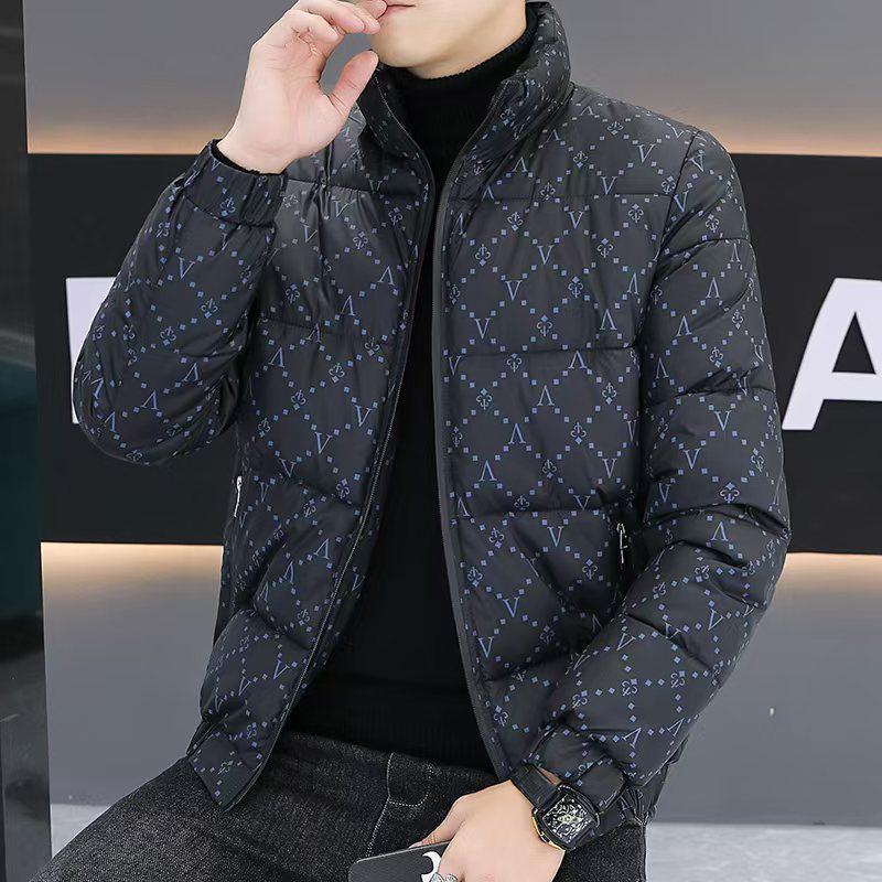 2026 Men's Trendy Stand Collar Full Print Down Jacket - Thick, Warm, Windproof, Cold-Resistant Outerwear