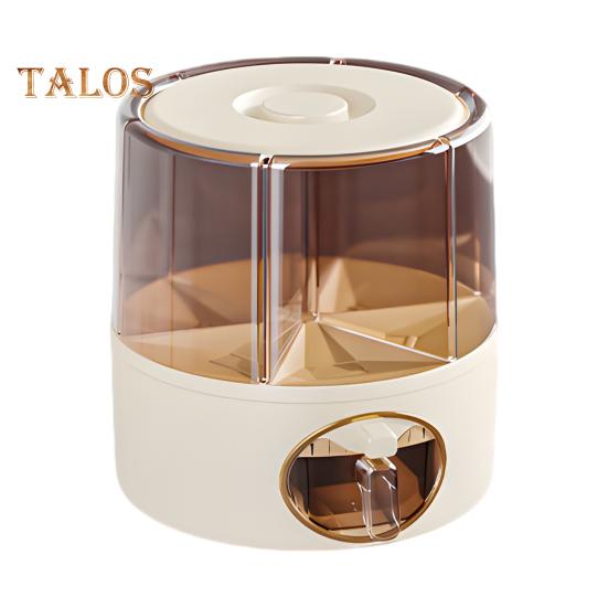 Sealed Dry Grain Bucket Dispenser Large Capacity 6 Compartments Transparent 360-Degree Rotatable Rice Dispenser Grain Bucket