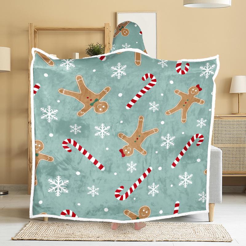 Christmas Festival Wearable Hooded Flannel Blanket Shawl