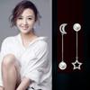 Unbalanced Aaa Zirconia Shell Pearl Moon Star Silver Needle Earrings