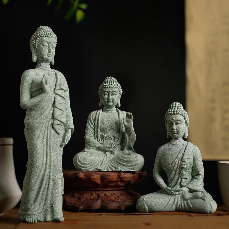 Mini Thai Green Sandstone Figurine; Buddha Desk Decor for Office Zen Ambiance