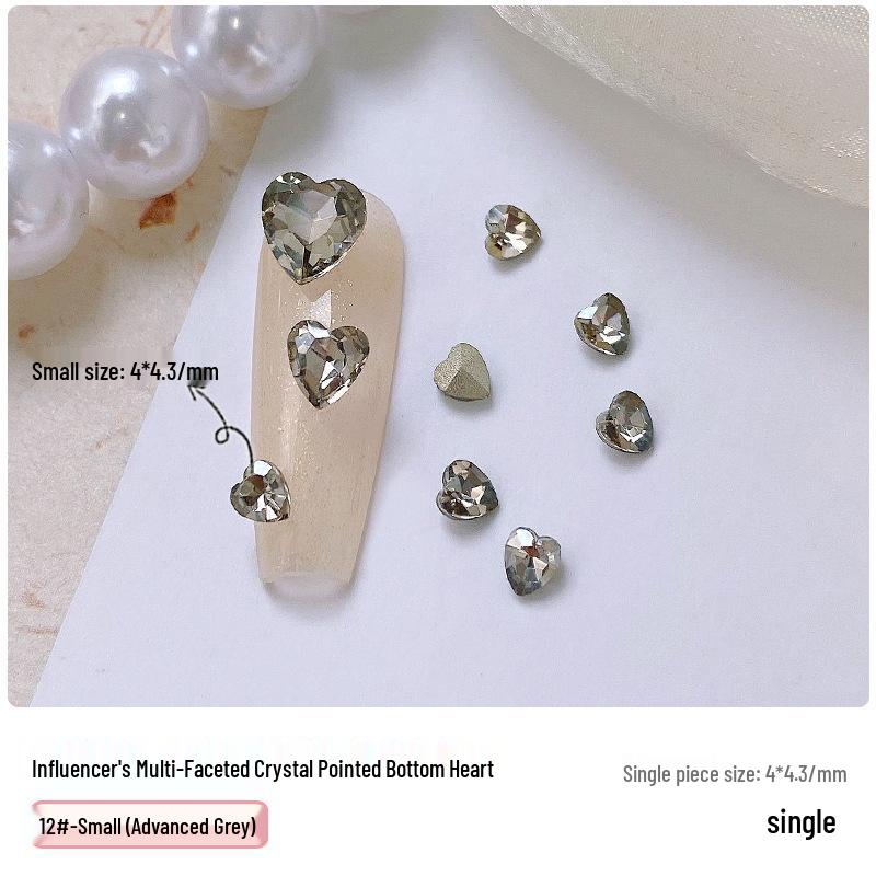 Heart Rhinestone Nail Art Accessories: Super Shiny Crystal Glass In Iridescent Peach, Small & Large Sizes