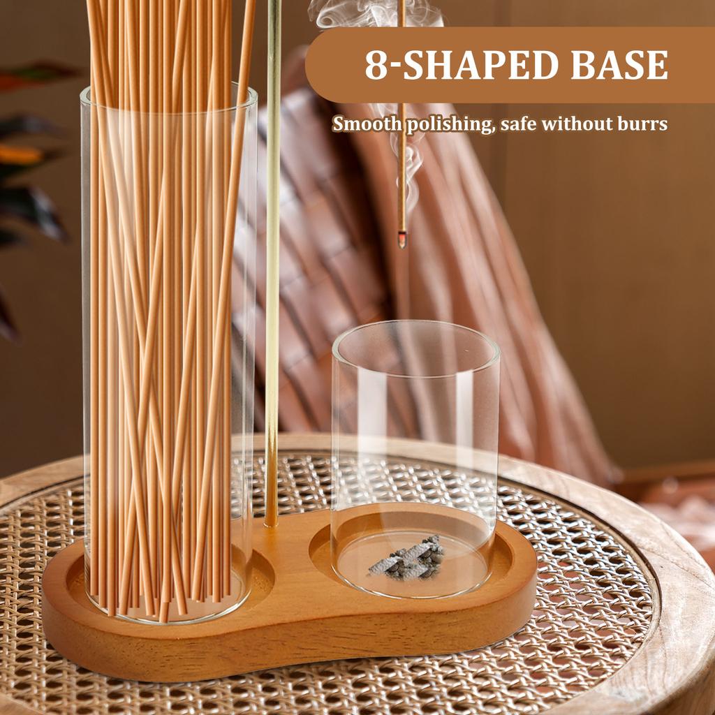Wooden Creative Upside Down Incense Burner Incense Stick Holder with Glass Ash Catcher Anti-Ash Flying for Yoga Spa Home Decor