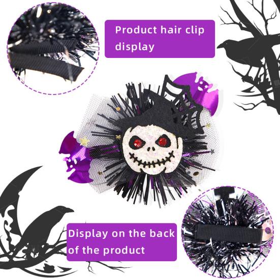Yousheng 1 Pair Halloween Dog Barrettes Witch Hat Pet Hair Clip Felt Skull Gauze Cobweb Hair Accessories for Puppy Cats Festive Dress-up