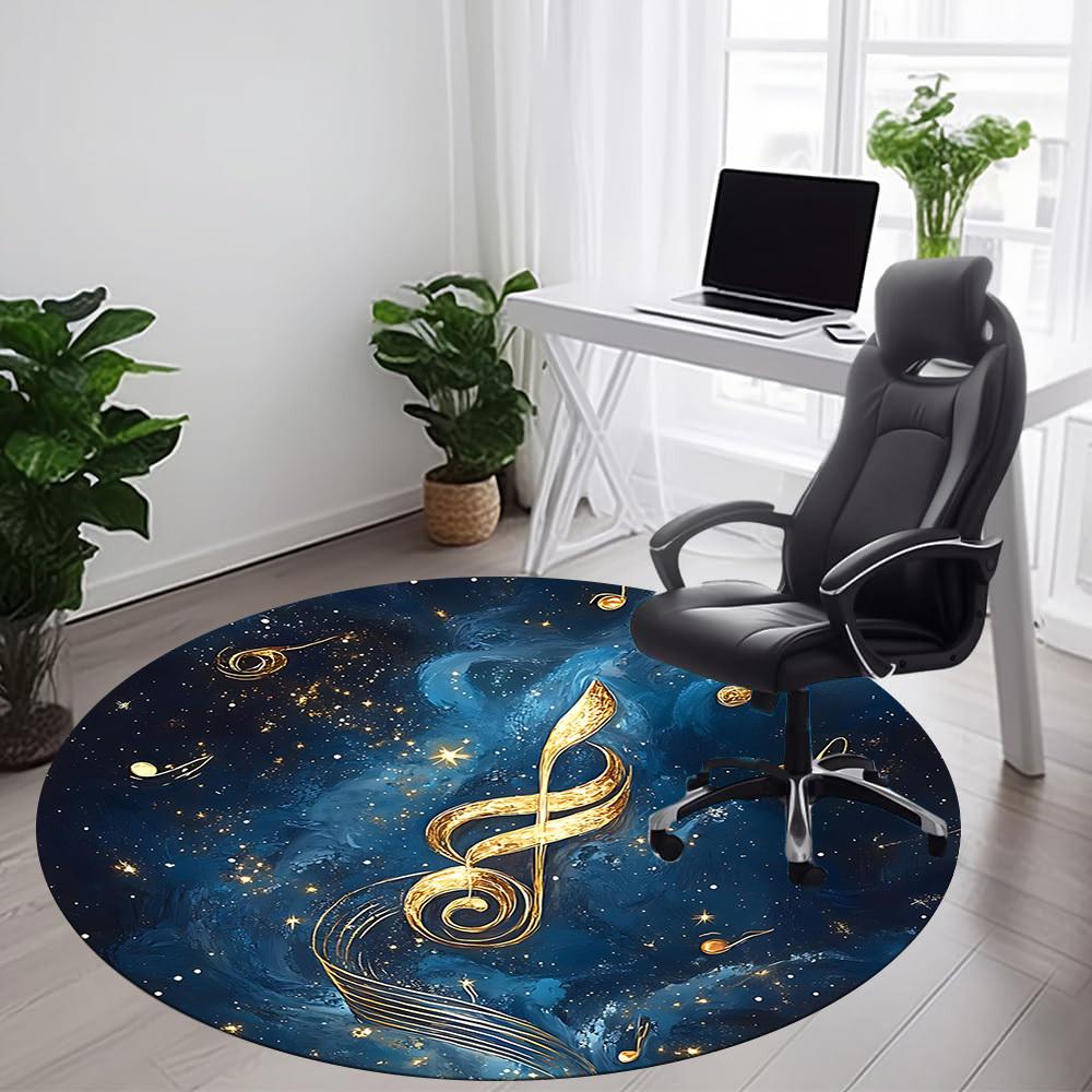 1PC Music Notes Office Round Area Rug, Mat Suitable For Office, Under Office Chairs Bedroom Living Room Home Decor, Room Deco