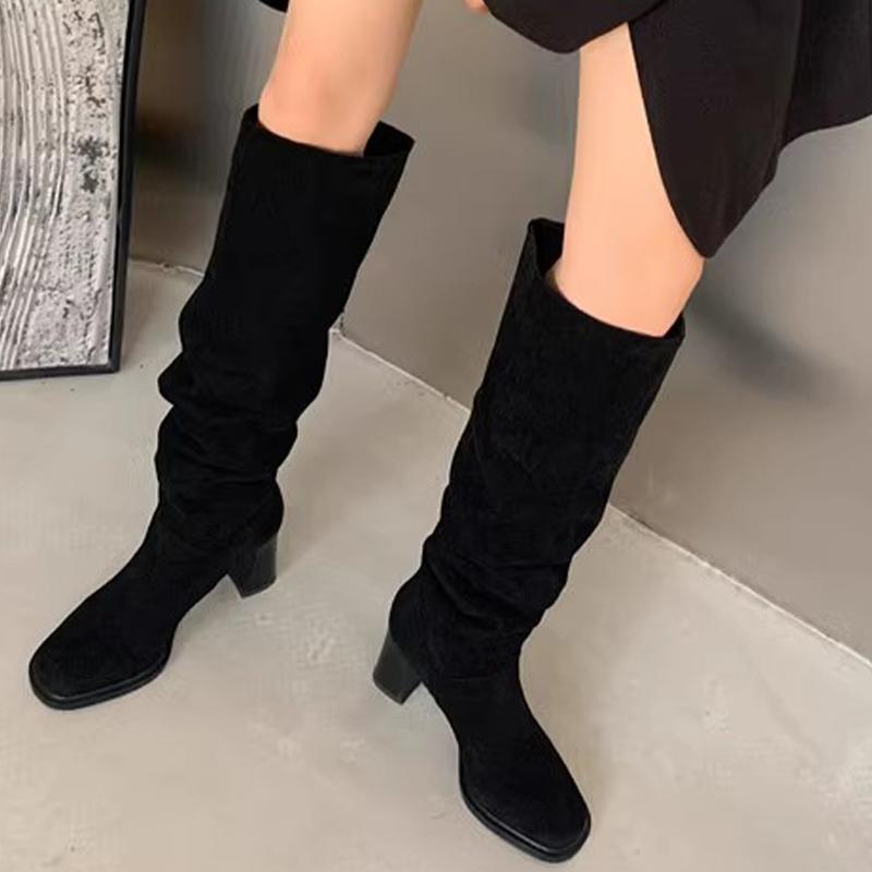 Модные туфли на высоком каблуке женские высокие сапоги замшевые туфли зимняя новая дизайнерская обувь женская 2024 трендовая обувь для ходьбы туфли-лодочки платье женские туфли