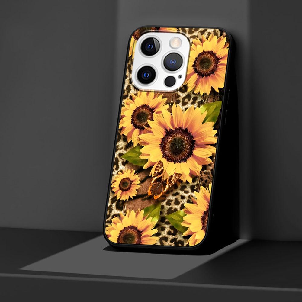 Summer Daisy Sunflower Floral Flower Case for Apple iPhone 14 11 7 SE 2020 8 X XS 13 12 Mini XR 15 Pro Max Black Phone Cover