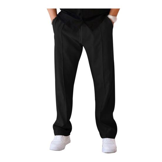 Men Straight Sweatpants Drawstring Elastic Waist Wide Leg Solid Color with Pockets