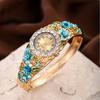 Ladies Floral Bangle Watch Rhinestone Round Dial Watch Elegant Quartz Wristwatch Sparkly Women Timepiece Gift for Mom Wife