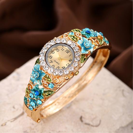 Ladies Floral Bangle Watch Rhinestone Round Dial Watch Elegant Quartz Wristwatch Sparkly Women Timepiece Gift for Mom Wife