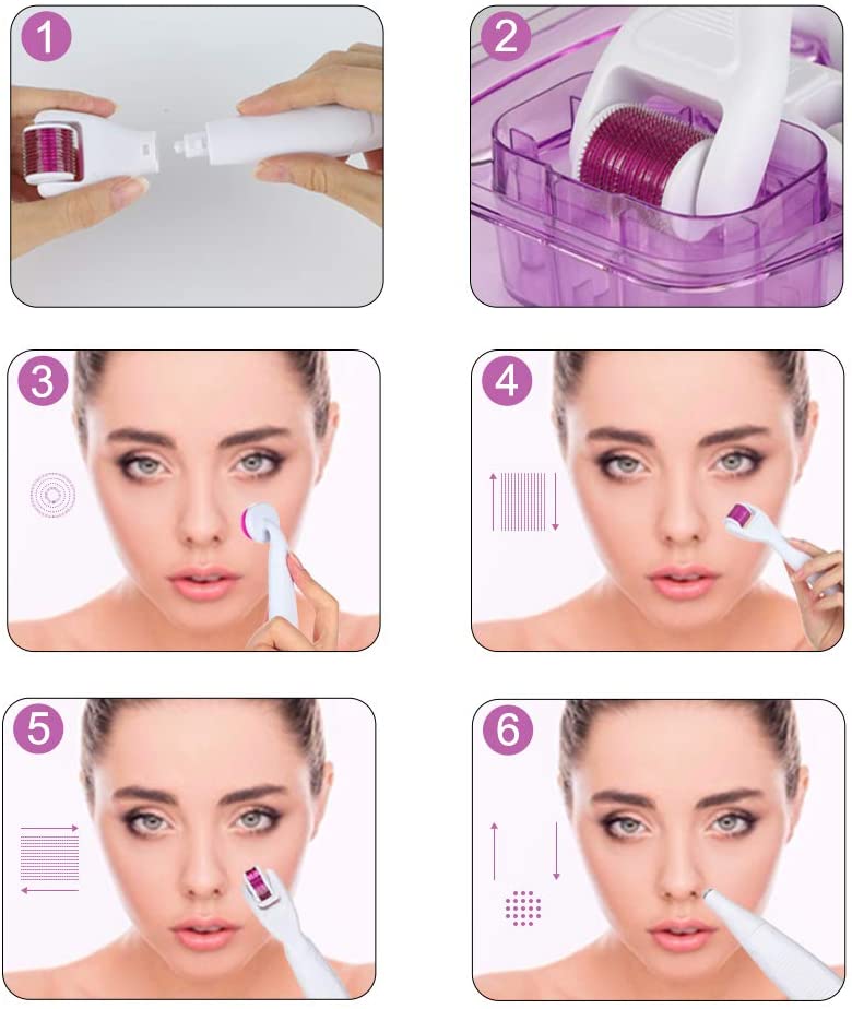 Дерма-валик для лица — набор микроигольных роликов и дерма-штампов 6 в 1 для мезотерапии — улучшение текстуры кожи, улучшение пор и роста волос