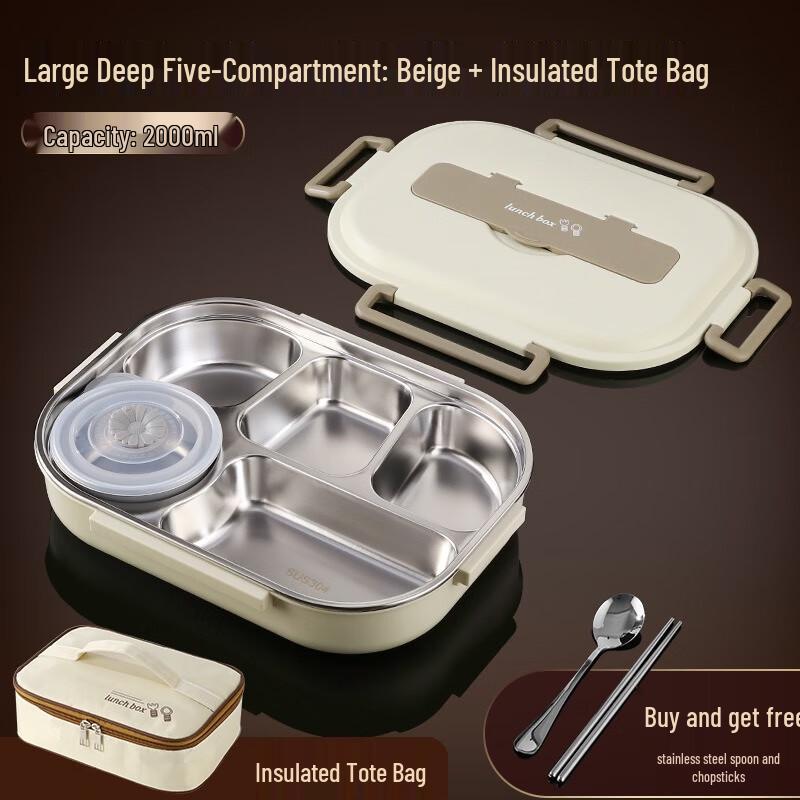 FuMaide 1000ml 3-Compartment 304 Stainless Steel Insulated Lunch Box