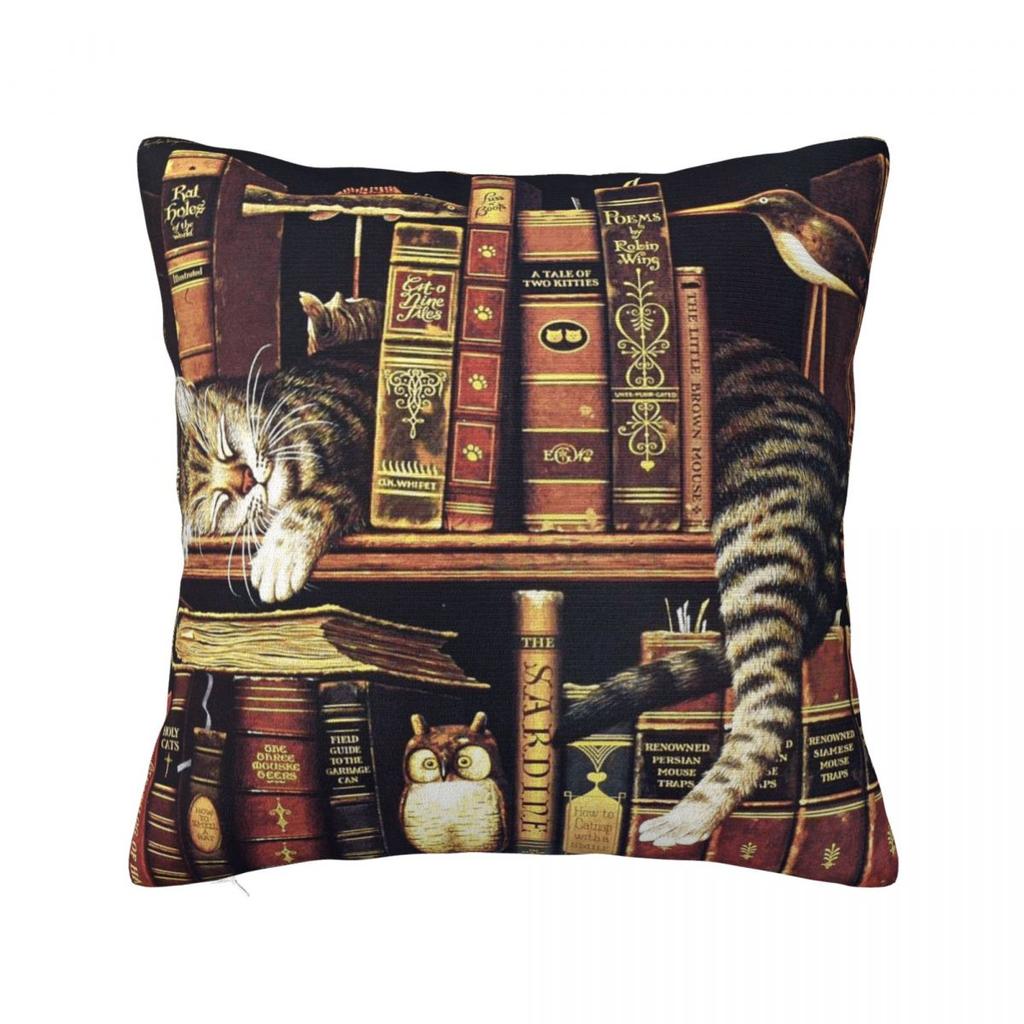 The Cat Cat On The Bookshelf Square Pillowcase Cushion Cover Pillow Case Throw Pillow Cover for Home Bedroom Car