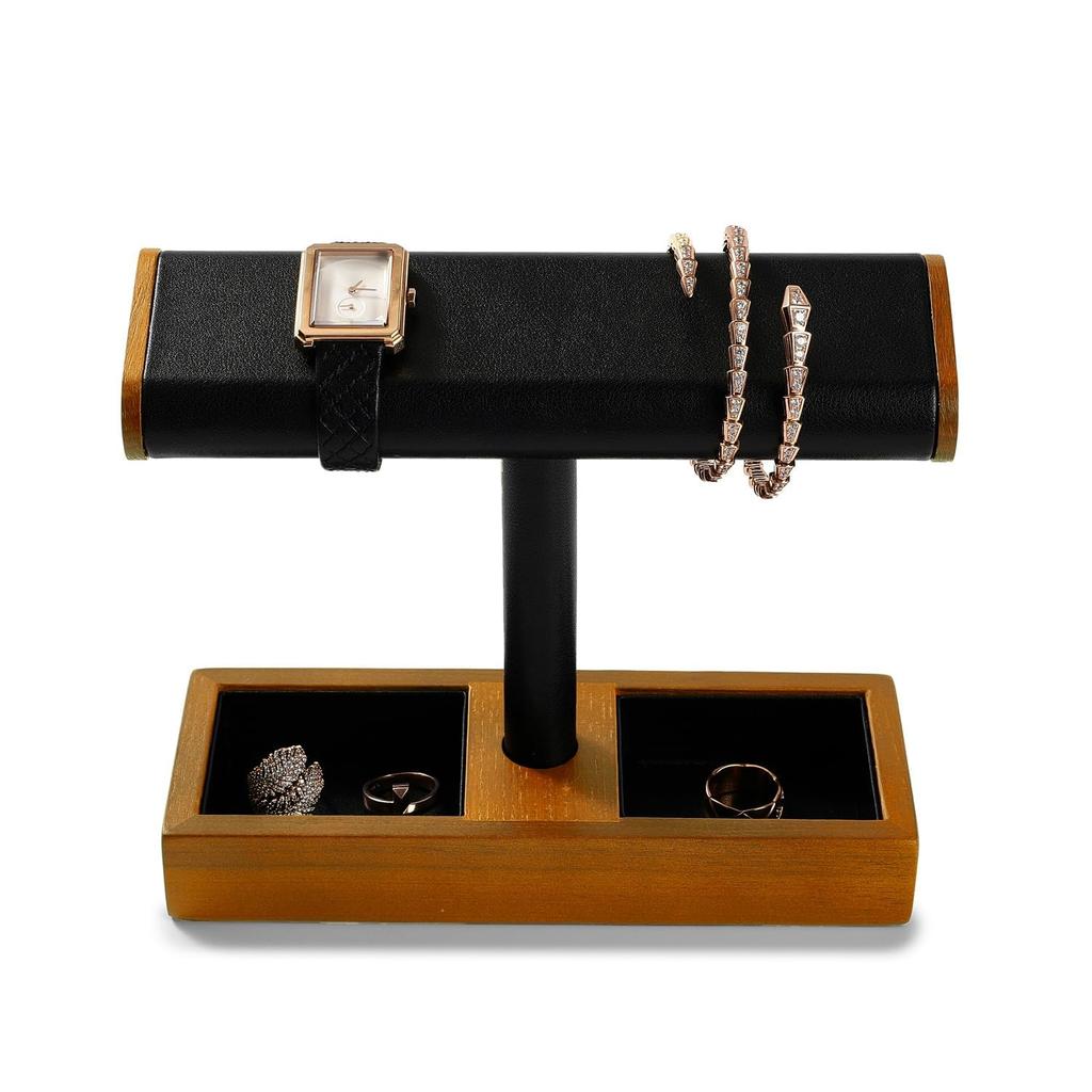 Woodten Solid Wood Watch Display Unisex Jewelry Display Organizer Holder for and Cufflinks Stand, Watches, Bracelets, Rings, (Black)