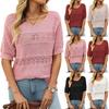 2025 New Women's Round Neck Lace Crochet Knit Top, Sexy Short Sleeve Hollow Out Summer Sweater, Breathable Y2K Boho Loose Casual Tops