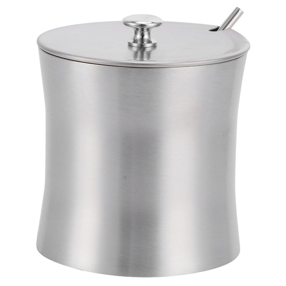 Stainless Steel Sugar Bowl with Lid and Spoon Salt Pot Condiment Can Condiment Pot Restaurant