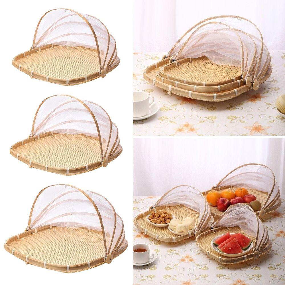 Bamboo Hand-Woven Tent Basket Dustproof Basket Bamboo Food Storage Basket Outdoor