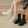 Женские белые ботинки, новые модные ботинки средней высоты с хлопковым утеплителем, ботинки Chelsea Zipper Botas Mujer, спортивные ботинки на толстой подошве