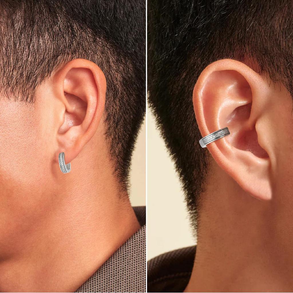 Zirconia Earrings Eternity Fake Earrings Silver 925 Width 15mm Ear Cuff CZ Diamond Hoop Earrings Earrings for Both Ears Stylish Hypoallergenic Sparkly