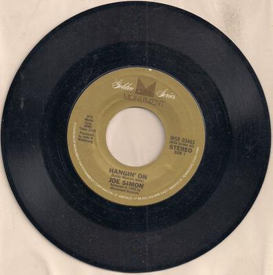 7-дюймовая пластинка JOE SIMON - Hangin' On WS803465 Monument 1982 США Соул/Фанк Б/У