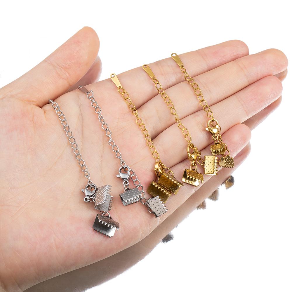 2pcs 5pcs Stainless Steel Ribbon Leather Ends Lobster Claw Clasps Extension Chain Connector Fastener Clasps Bracelet DIY Making