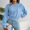 Women's Fashion Casual Knitted Sweater Top With Twisted Cable Pattern, Lanterned Sleeves, And Waist-Cinching Design For Fall And Winter