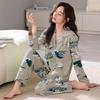 Пижама с длинным рукавом для мамы среднего возраста - Кардиган серии «Зеленое растение», Свободный домашний комплект большого размера для женщин, Весна/Осень.