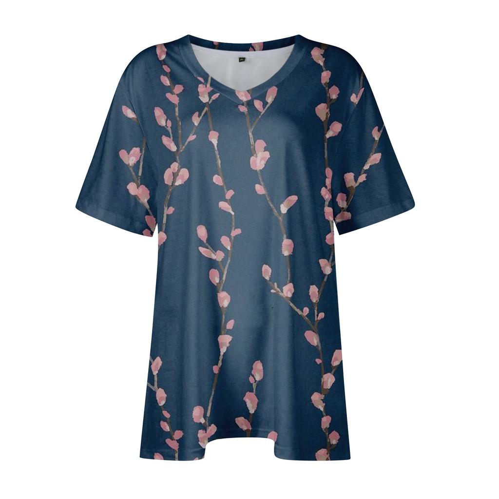 Женские топы больших размеров, шорты с рукавами, рубашки с V-образным вырезом, повседневная одежда, топы с принтом