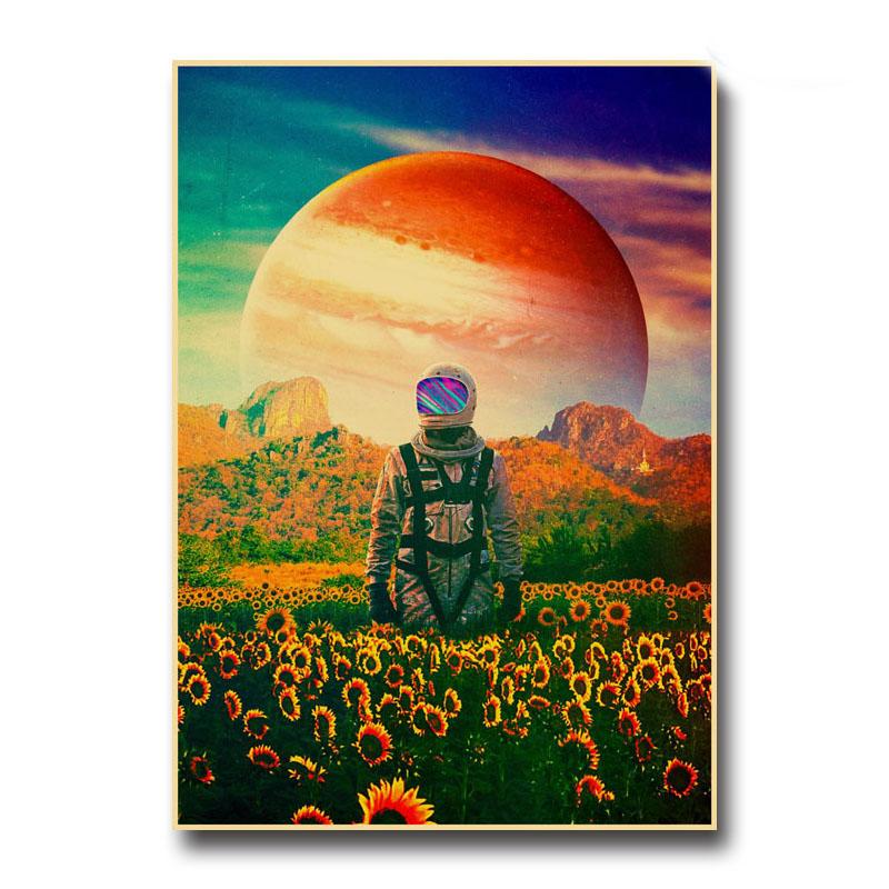 Vintage Astronaut Space Dreaming Poster Fantasy Flower NIght Wall Art Home Decoration Kawaii Room Decor Quality Canvas Posters