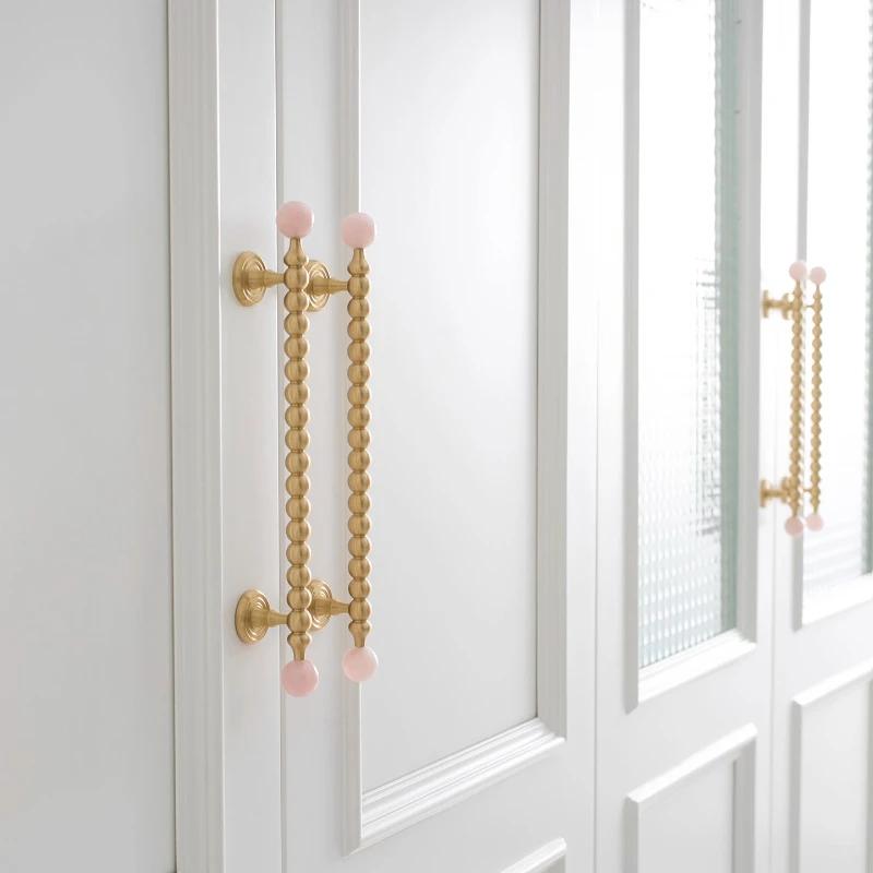 Natural Crystal +Brass Cabinet Handle and Knob T Bar Bedroom Door Handle Nordic Art Handle/Drawer Knobs for Furniture Hardware