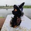 Resin Flying Broom Cat Small Broomstick Cat Creative Black Cat Witch Statue  Garden