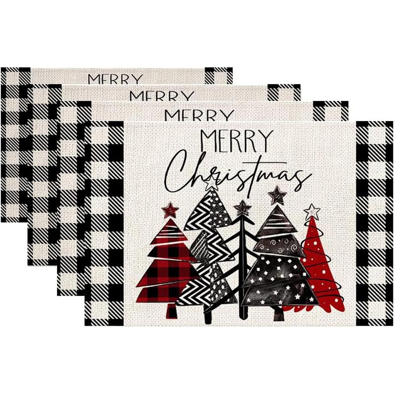 4шт Рождественский льняной коврик для еды Сладкие рождественские салфетки Набор Щелкунчики Рождественские салфетки Набор