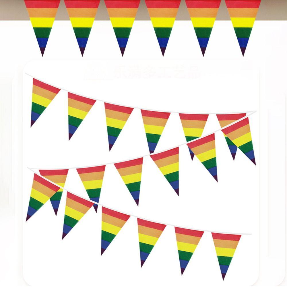 PE Rainbow Flag Triangle LGBT Pride Hand Flag Colorful Triangle Flag Homosexual