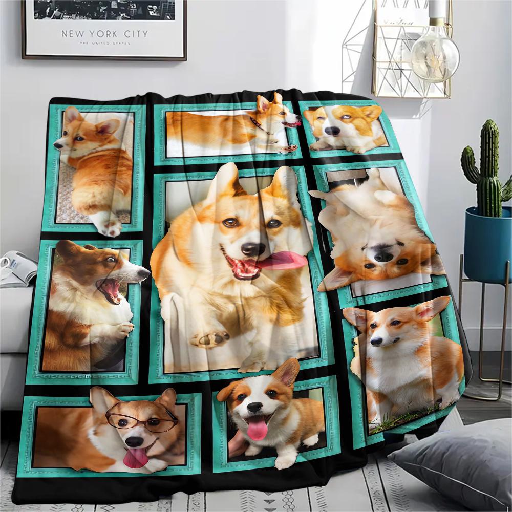 1Pc Corgi Print Flannel Blanket, High quality Comfortable for All Seasons, Home Decor, Warmth and Comfort, Perfect for Christmas Gifts