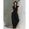 New Women's Solid Color V-neck Sleeveless Waisted Long Dress, Popular for Cross-border Independent Stations & Amazon