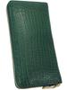 Green Matte Crocodile Leather Long Wallet for Men and Women, Authentic Alligator Leather, Single Piece, Unmatched Design, Gold Round Zipper, Coin