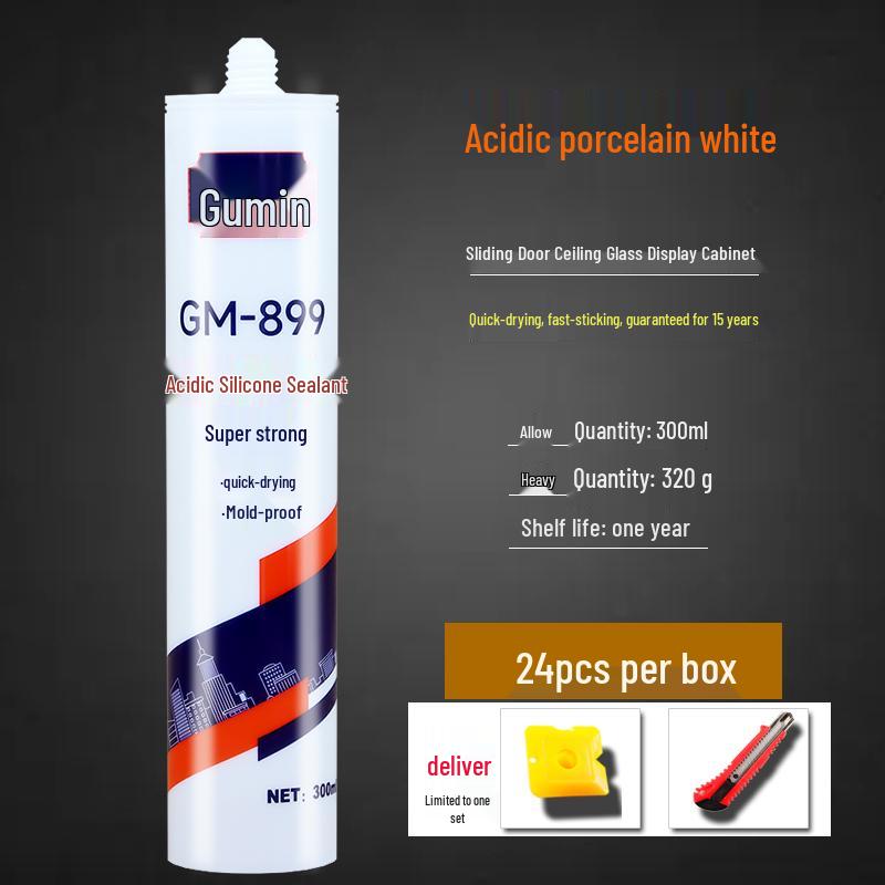 Gu Min 668 Weather-Resistant Acidic Silicone Sealant for Kitchen, Bathroom, and Tile - White and Transparent
