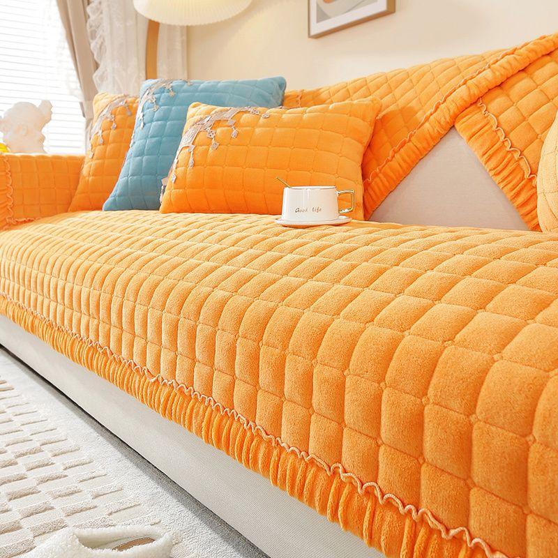 Зимняя нескользящая плюшевая диванная подушка, утолщенная фланелевая подушка в клетку, кожаная спинка дивана, подлокотник, бархатное полотенце для дивана на заказ