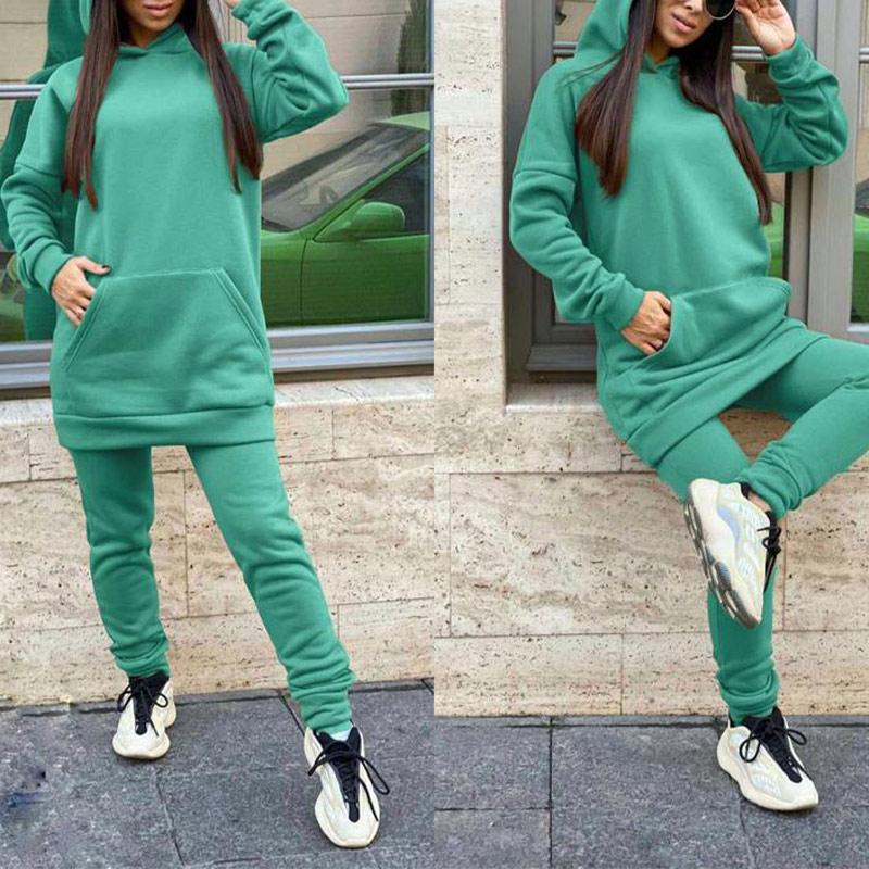 Женский спортивный костюм, повседневные спортивные костюмы с длинными рукавами и капюшоном, осенние женские флисовые толстовки и брюки Jooger, теплые комплекты из двух предметов