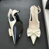 Fashion Nude Pink Butterfly-Knot Ankle Strap Women Pumps Sexy Pointed Toe Patent Leather High Heels Elegant Heeled Sandals Party Shoes
