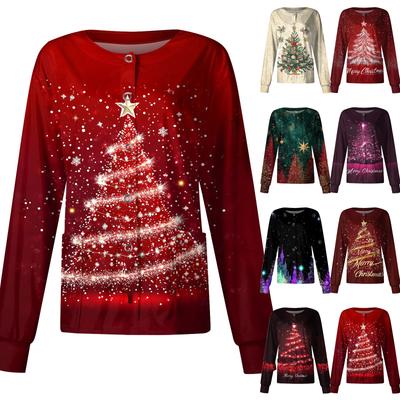 Женский повседневный однобортный однобортный защитная одежда с рождественским принтом и длинными рукавами, кардиган, топ
