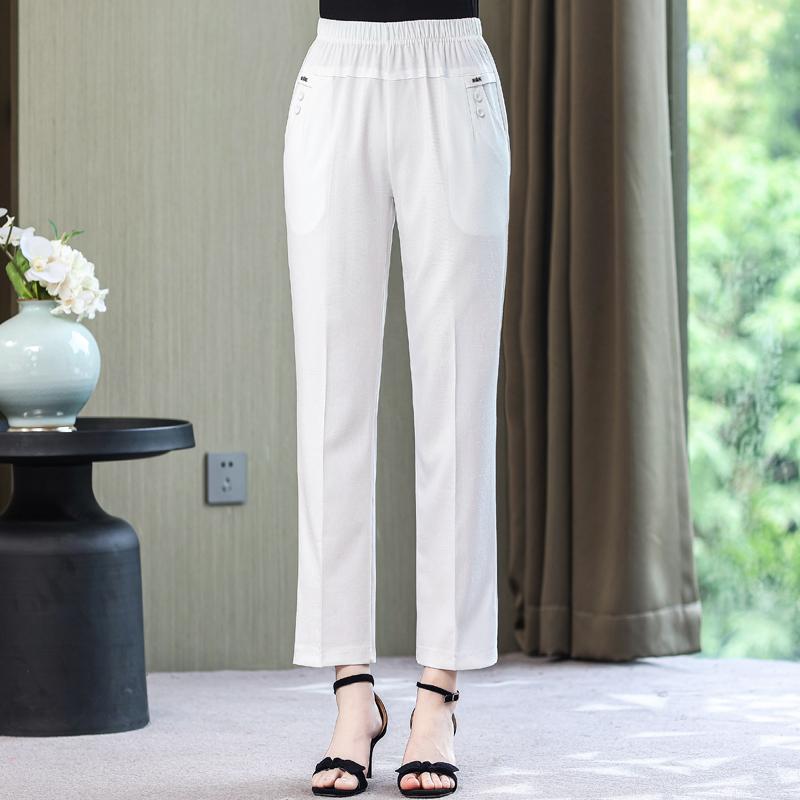 Летние хлопковые льняные прямые брюки женские классические брюки больших размеров с высокой талией