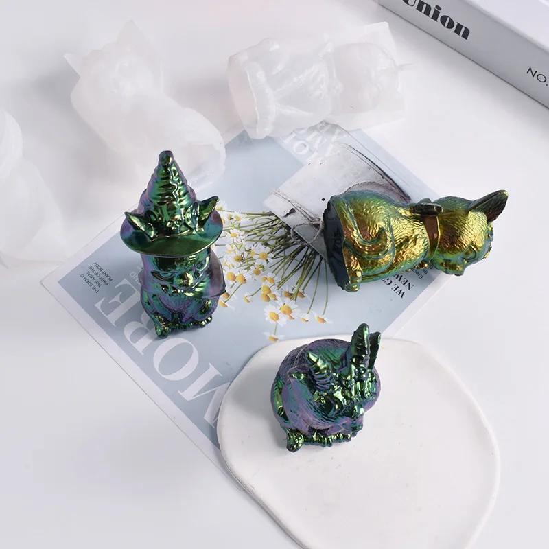 DIY Epoxy Resin Mold Mirror Magic Cat Ornament Pirate Cat Key Pendant Silicone Mold