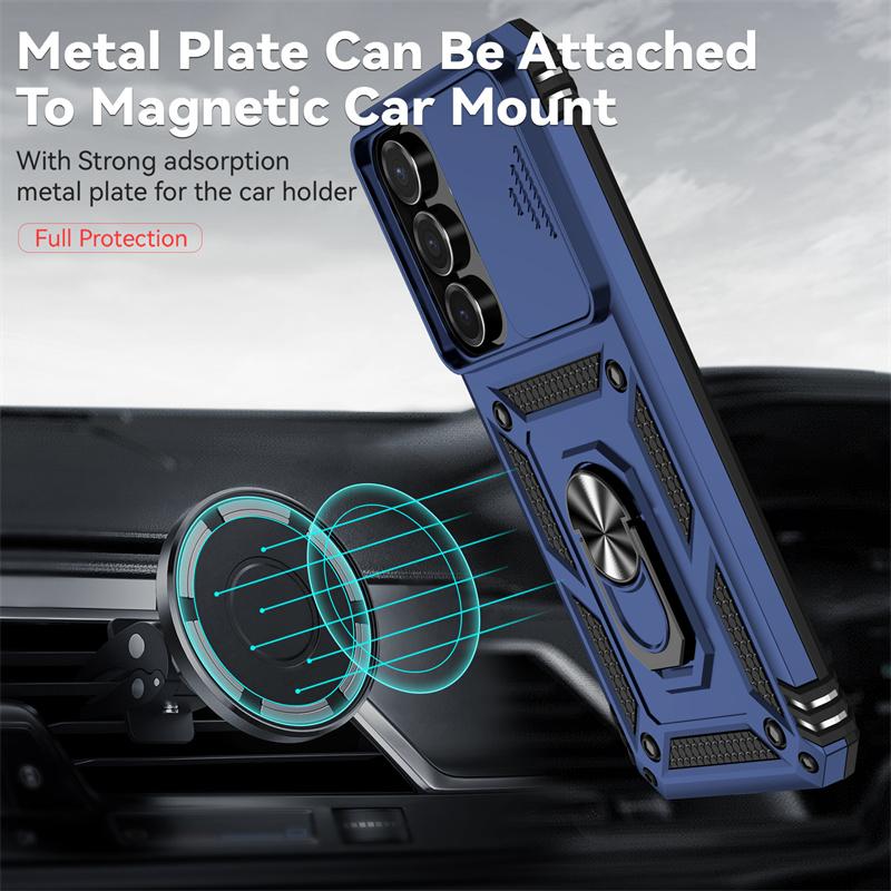 For Samsung Galaxy S25 FE 5G Case Slide Camera Lens Protect Armor Phone Case For Galaxy S 25 FE S25FE Magnetic Holder Ring Cover