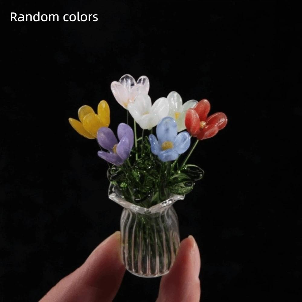 Simulation Flower Glass Flower Decor Lovely Glass Flower Bouquet for Home Room Decoration